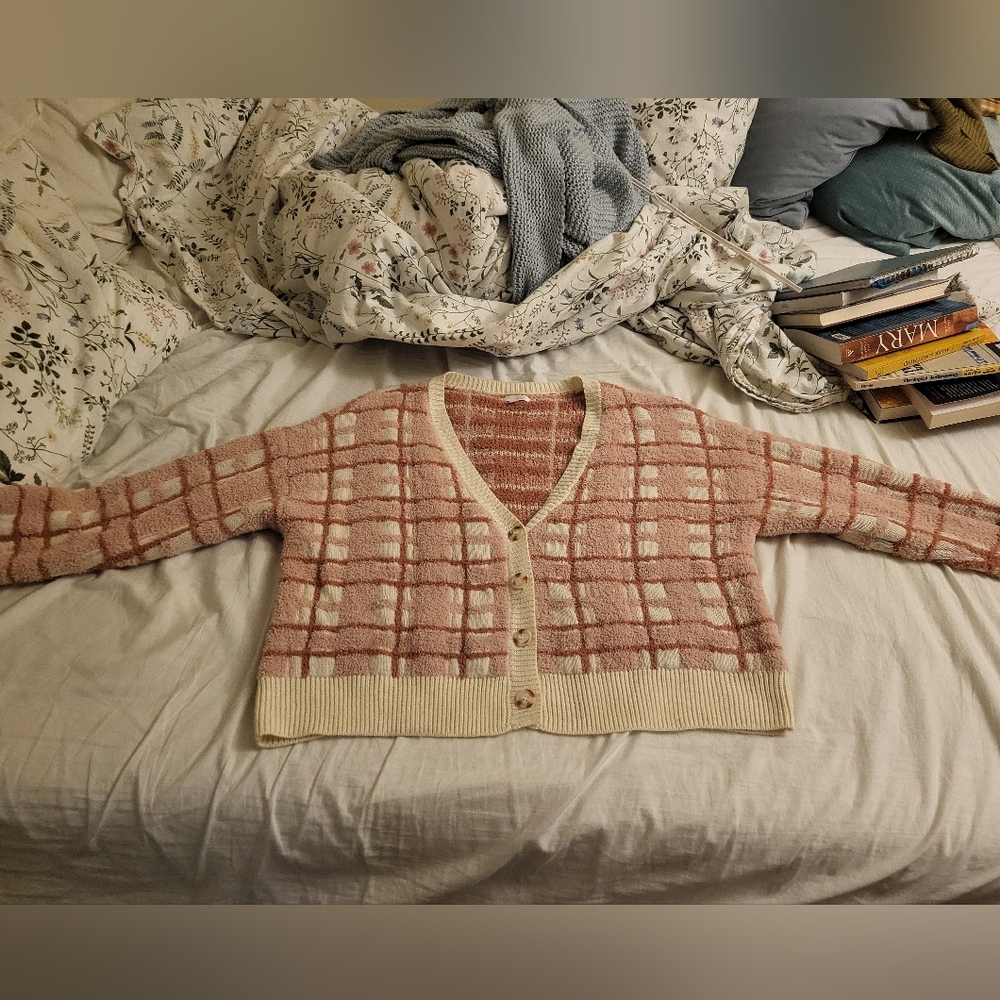 Lauren Conrad Pink Check Cardigan